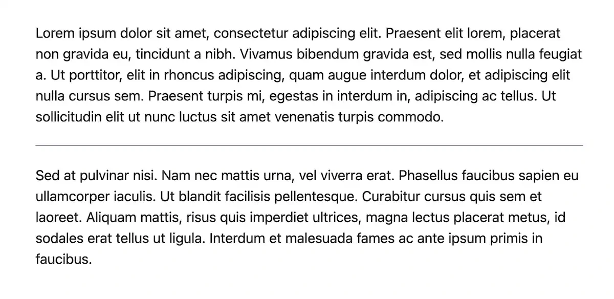 Two paragraphs of placeholder text rendered in a web browser. The paragraphs are separated by a horizontal line, providing a clear visual division. The text is displayed in a standard sans-serif font, with each paragraph having adequate line spacing, enhancing readability.